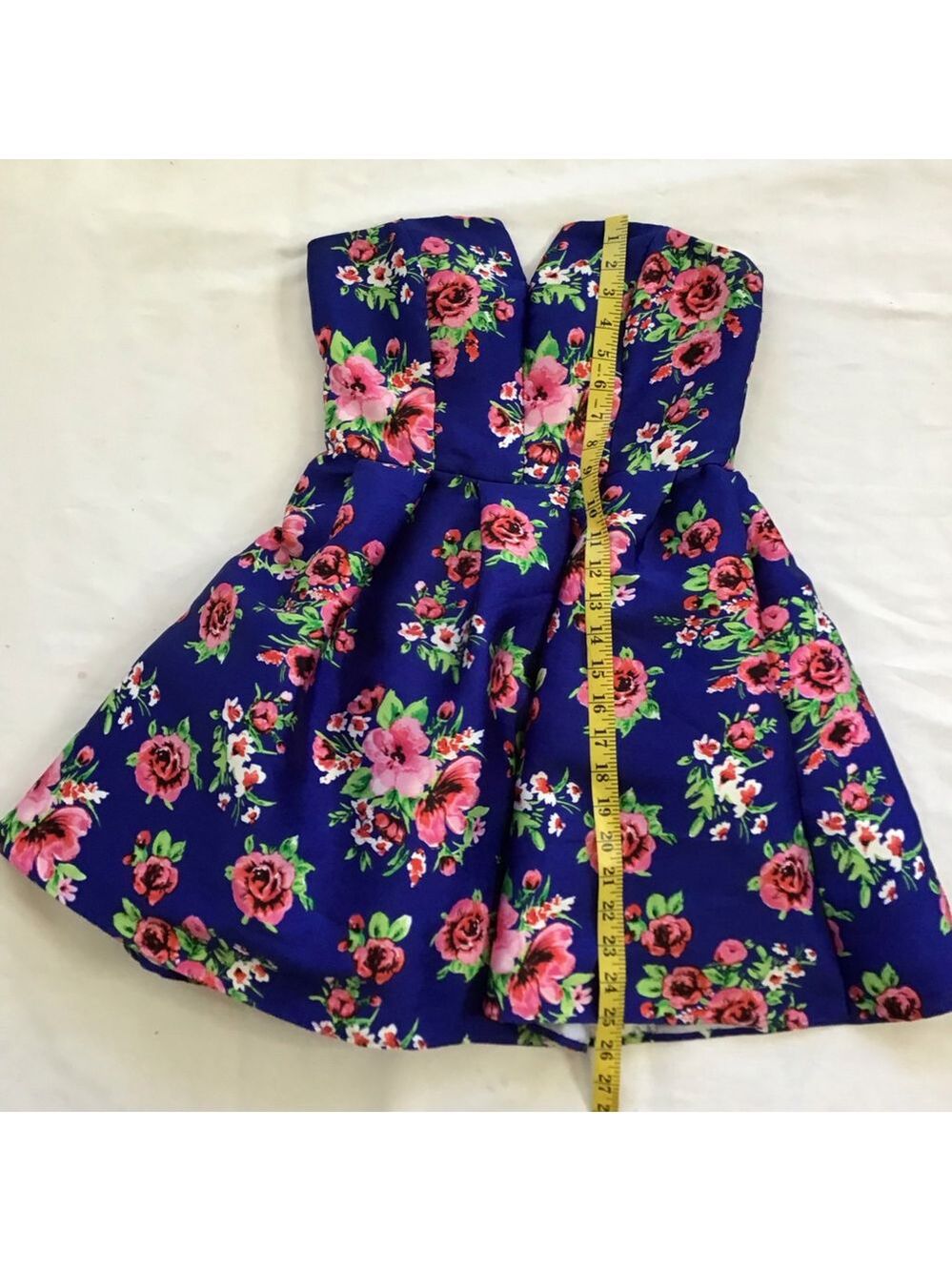 B. Darlin Women Elegant Strapless Floral Dress Blue Pink Rose Petals 5/6 - Picture 9 of 10